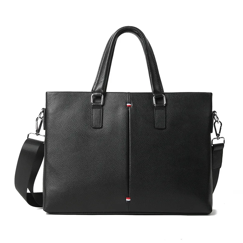 Genuine Leather Men Zipper Briefcase Bag Business Laptop Bag Luxury Handbag For Document Male Office Shoulder Messenger Bag