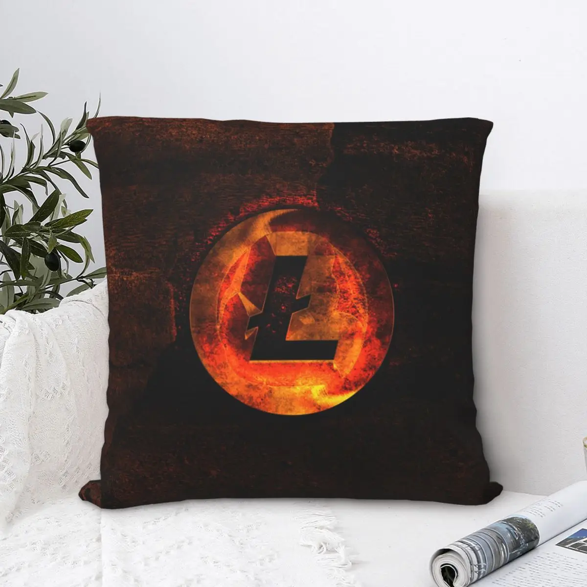 

Litecoin Fire Hug Pillowcase Cyptocurrency Backpack Cushion Livingroom DIY Printed Office Coussin Covers Decorative