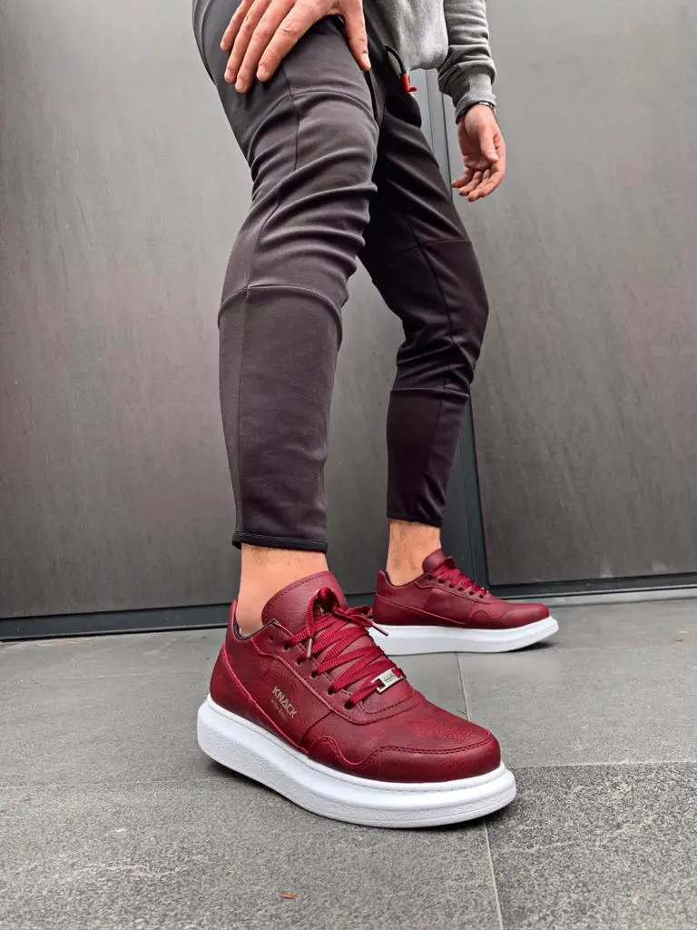 

Knack Causal Men Shoes Burgundy High White Base Modern Original Design Summer Fall Laced Young Trend Style Quality Fashion 040