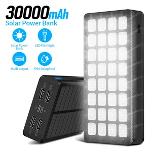 private model 30000mah solar power bank with 32 emergency flash lights mobile phone power bank 4 outputs and dual inputs free global shipping