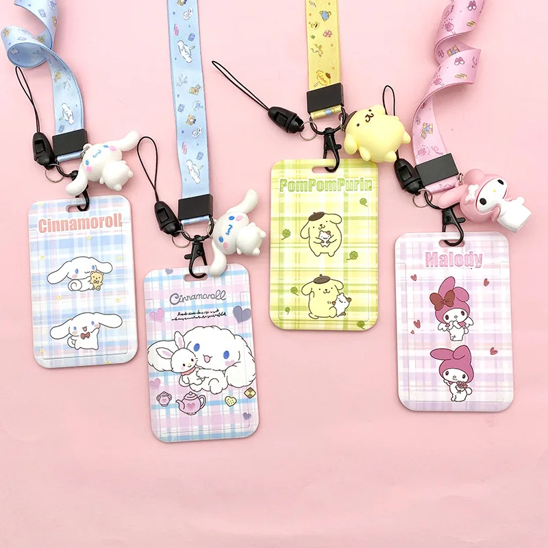 

Sanrios аниме Kawaii Kuromi Чехол для карт пластиковый шнурок My Melody Cinnamoroll мультяшный брелок Студенческая карточка корпус с куклой