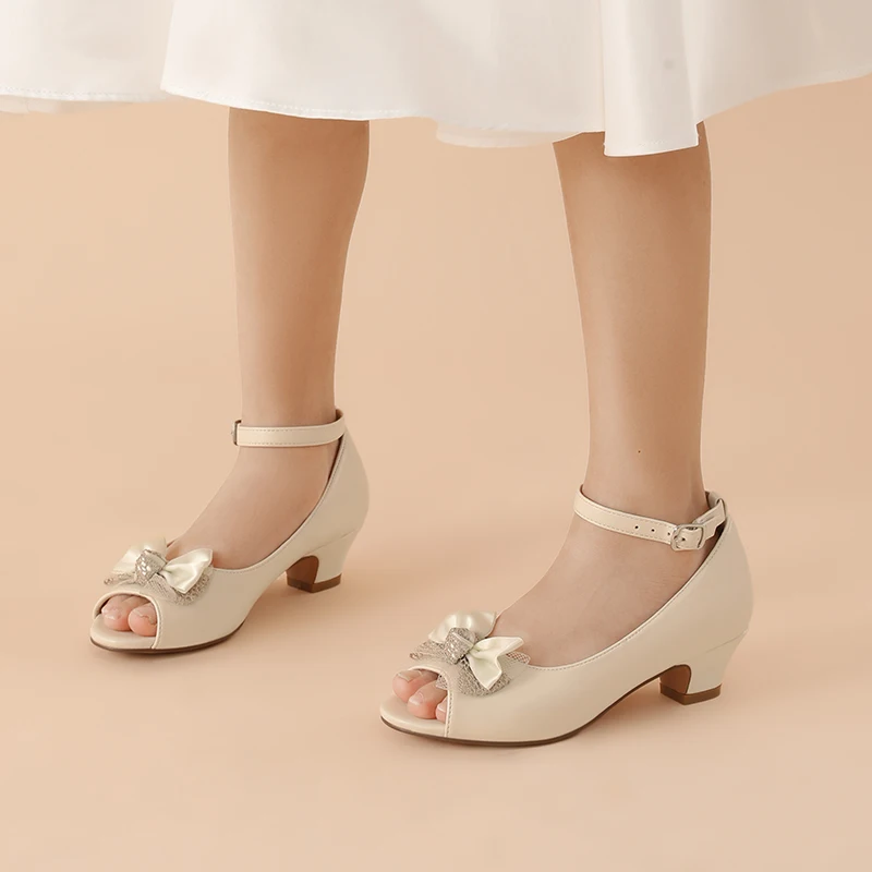 夢の足-女の子のための革の靴,オープントゥ,1.5インチのヒール,ファッショナブルなサンダル,女の子のためのプリンセスドレス,結婚披露宴の花の靴
