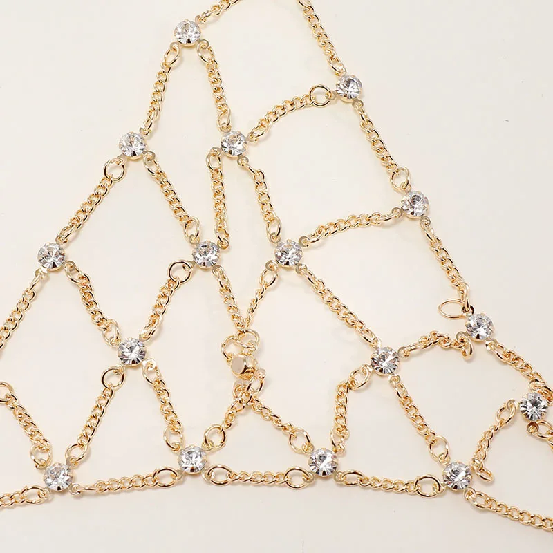 Модное роскошное позолоченное ожерелье Стразы цепочка для груди сексуальный