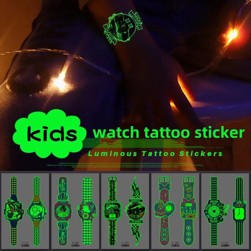 

Luminous Watch Tattoo Stickers Child Kid Temporary Fake Tattoos Glow Paste on Face Arm Leg for Body Art Sticker Wholesale