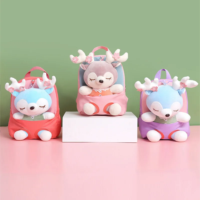

New Kindergarten School Bag Cute Preschool Backpack With Small Dolls Filled Animal Children's Plush Backpack Mini Baby Backpack
