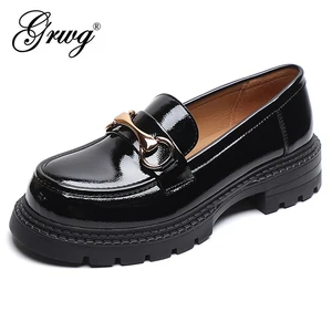 Patent Leather Women's Loafers Spring Summer Footwear New Designer Thick-soled Pumps Party Shoes Office Ladies Girls Student