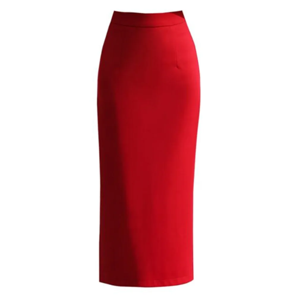 

Эластичная длинная юбка-карандаш с высокой талией, Офисная деловая Женская одежда для работы, обтягивающая Облегающая Юбка-миди черного, красного цветов, Обтягивающие юбки