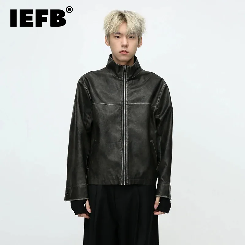 

Мужские кожаные куртки IEFB, изношенная мотоциклетная одежда премиум-класса из искусственной кожи, трендовая дизайнерская нишевая одежда в Корейском стиле 9C3200 на осень
