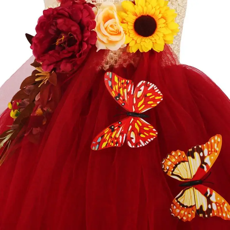 Женское платье принцессы с изображением цветов и эльфа