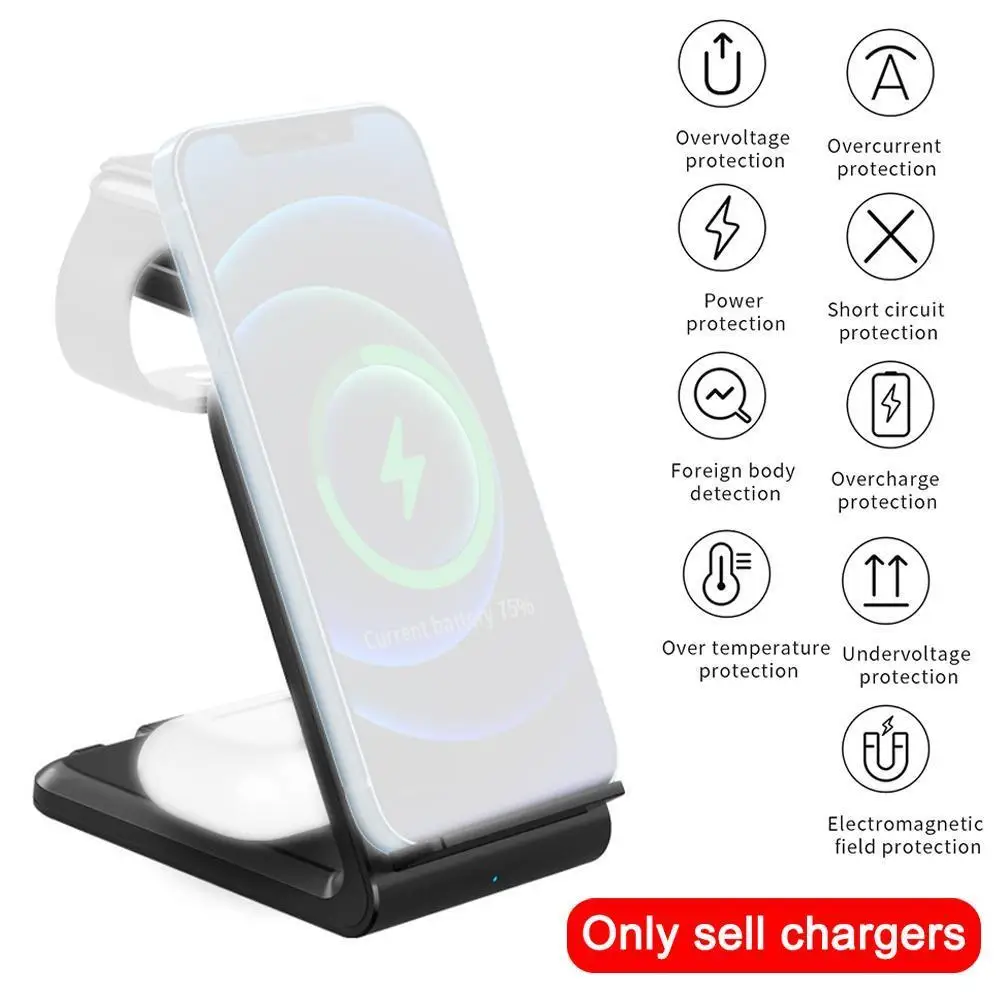 

15W Wireless Charger Stand For IPhone 13 12 11 XR 8 3 In 1 Qi Fast Charging Dock Station for Airpods Pro IWatch 7 6