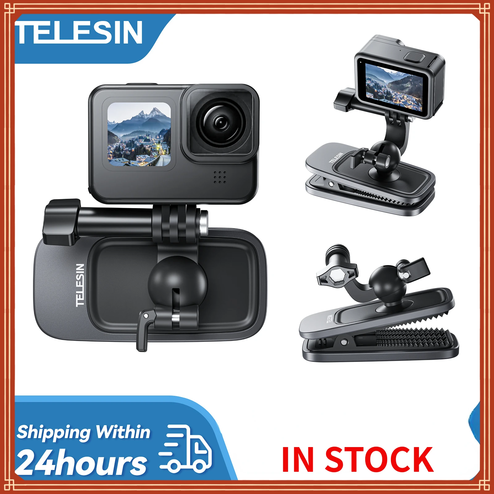 

Зажим для рюкзака TELESIN с поворотом на 360 градусов для GoPro Hero 11 10 9 8 7 6 5 Insta360 SJCAM EKEN Osmo для камеры Action3