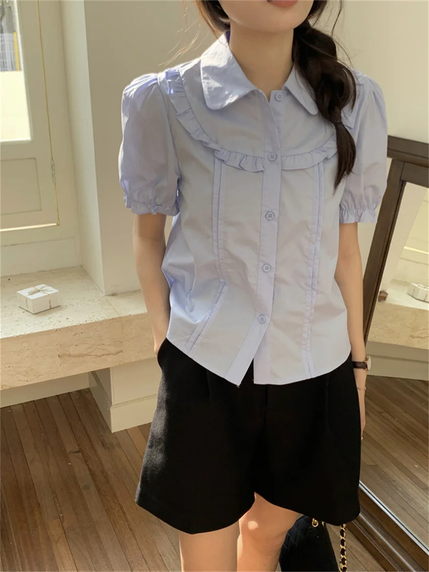 Женские летние стильные милые рубашки PLAMTEE с оборками повседневные офисные