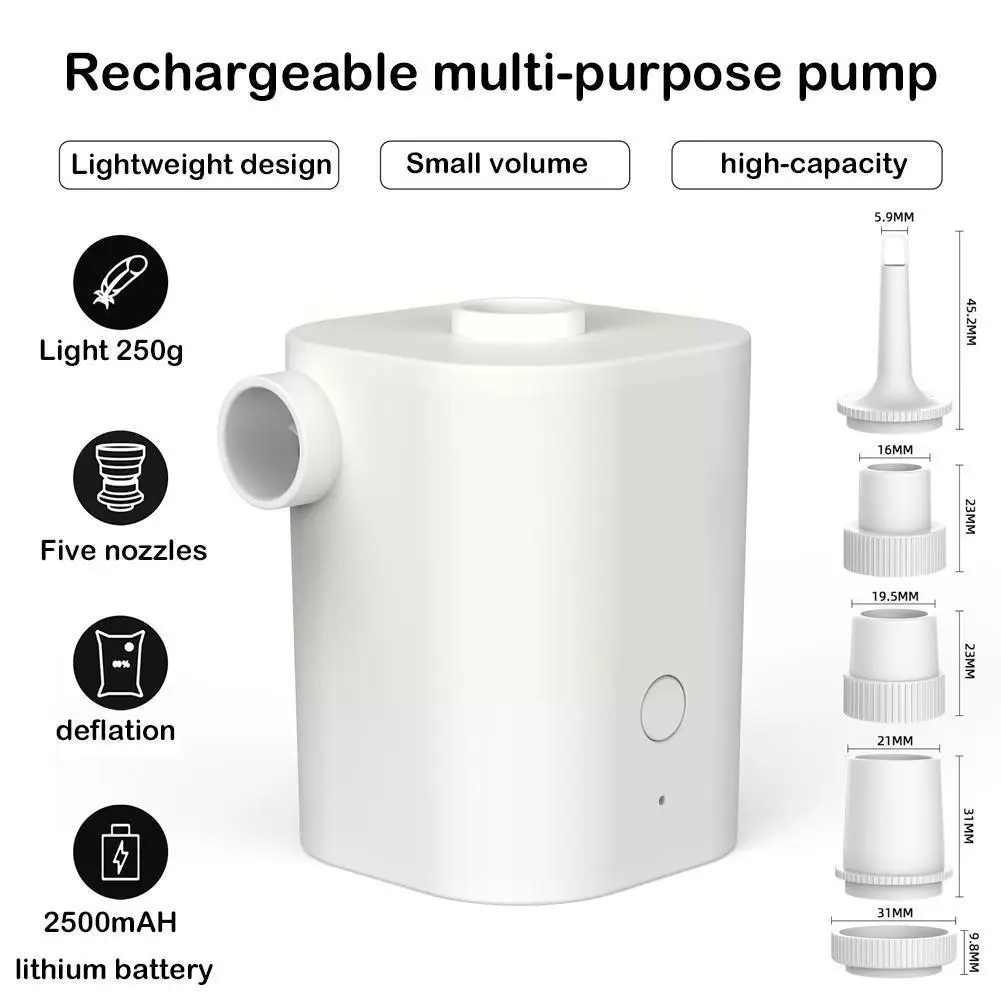 

USB Rechargeable Air Pump Outdoor Camping Portable Mini Ring Nozzles Vacuum Swimming 5 Wireless Pump Inflator With Electric R0R2