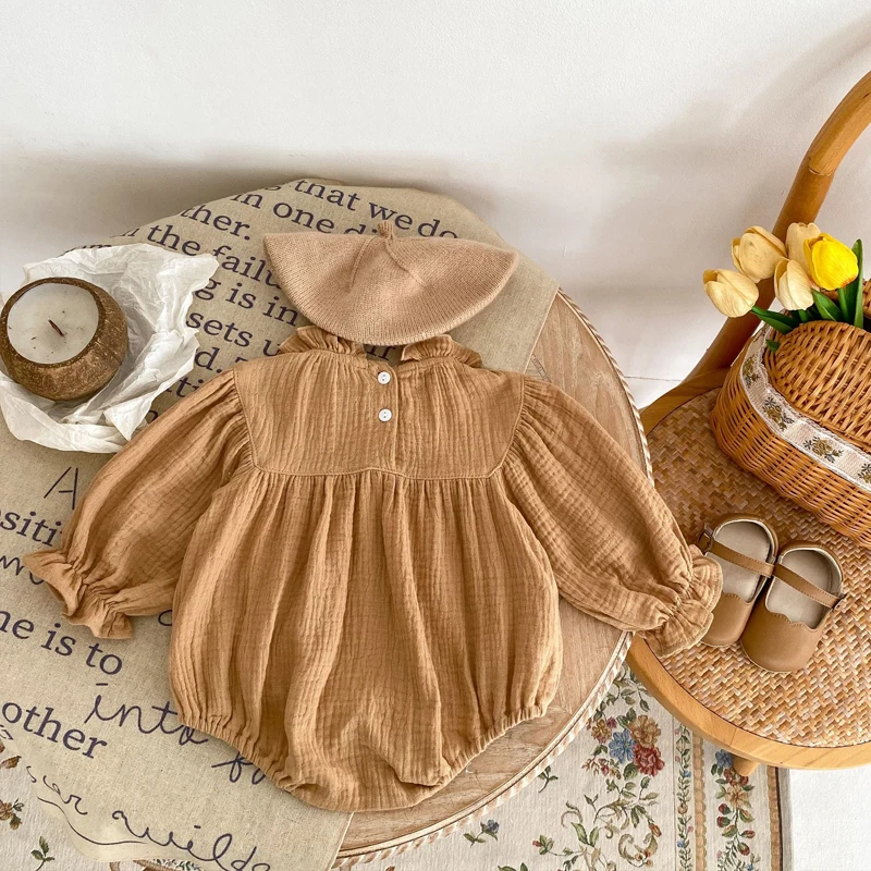 Новая Осенняя детская одежда комбинезон для девочек 0-2 лет с длинным рукавом и