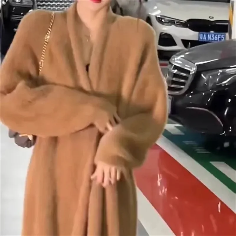 Мягкий и липкий свитер для женщин на осень зиму Ленивый синий мохеровый вязаный