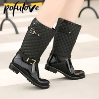 pofulove fashion quality water rain shoes warm womens plaidlady rain boots in the rain boots ladys rainboots women boots shoes