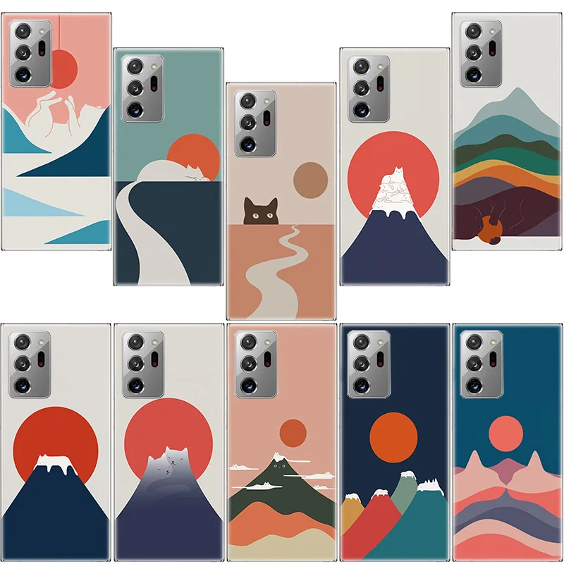 

Abstract Art Cat Mount Fuji Japan Landscape Phone Case For Samsung S22 Ultra S21 Plus Galaxy S20 FE S10 Lite 2020 S9 S8 S7 S6 Ed