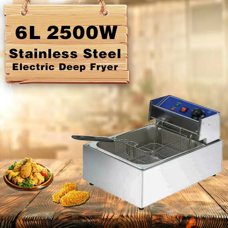 Electric Deep Fryer Stainless Steel Restaurant Home 2500W 6L/6.3QT Countertop