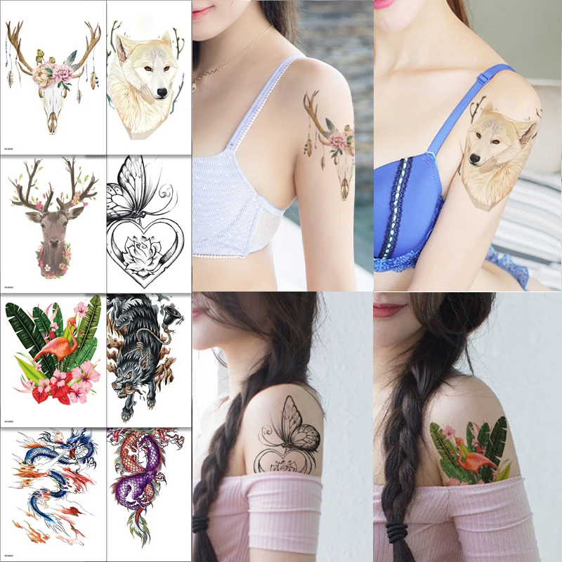 Водостойкая временная татуировка милая белка волк собака кролик кошка животные