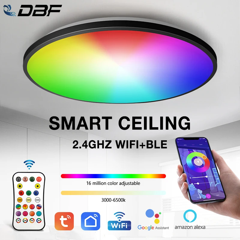 

[DBF] 24W Smart RGB Ceiling Light Slim Remote Control Color LED Ceiling Light with WiFi Alexa Google Home Party Living Room Lamp