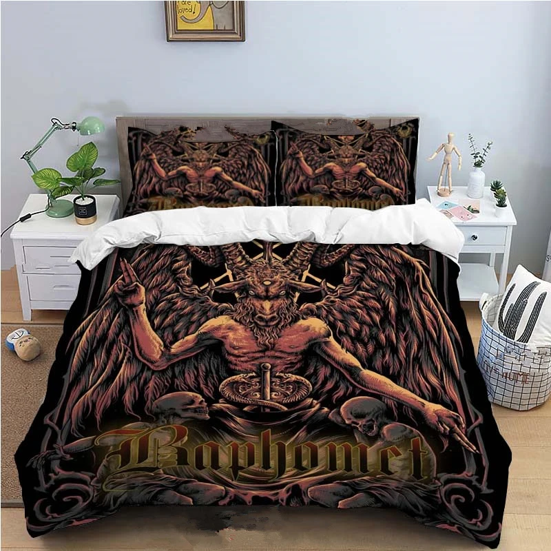 

Baphomet Duvet Cover King Queen Size with Satanic Goat Head Bedding Set for Boy Men Horror House Comforter Cover Pentagram