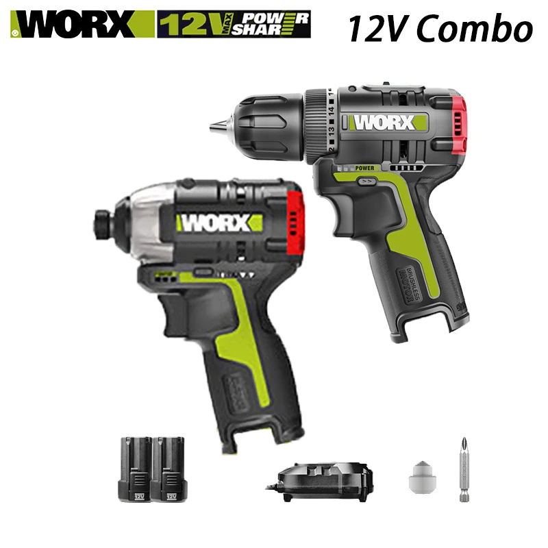 

Worx 12v Brushless Motor Cordless Impact Screwdriver WU132 140Nm Cordless Drill WU130X Adjust Torque professional tool Combe Set