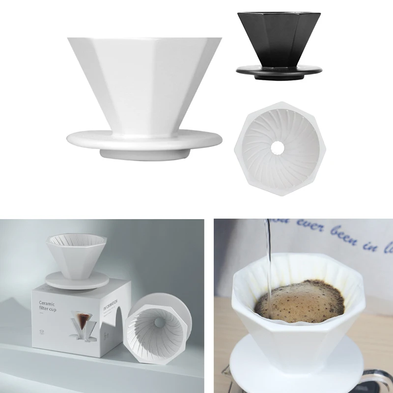 

Hand-brewed Coffee V60 Filter Cup Octagonal Thickened V-shaped Ceramic Hand-brewed Cup Home Coffee Appliance Drip Filter Cup