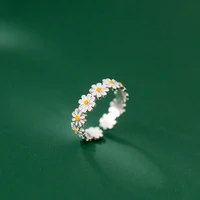cute daisy flowers rings for women sweet girls exquisite enamel sunflower open ring 2022 korea new trend jewelry wedding gift