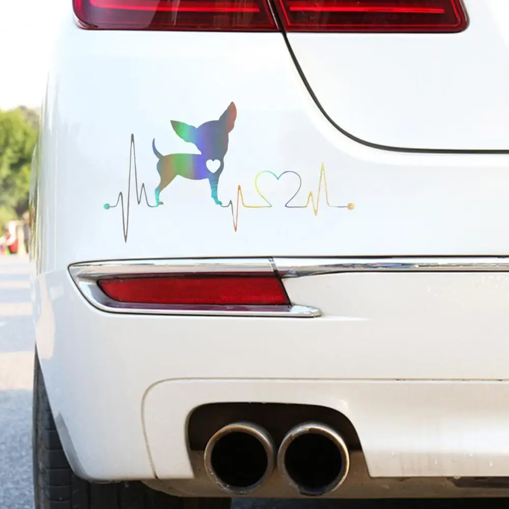

Car Sticker 3D 15.2*8.6CM Chihuahua Dog Heartbeat Sticker Car Funny Stickers Reflective Graphics Decal Stickers Car Accessories
