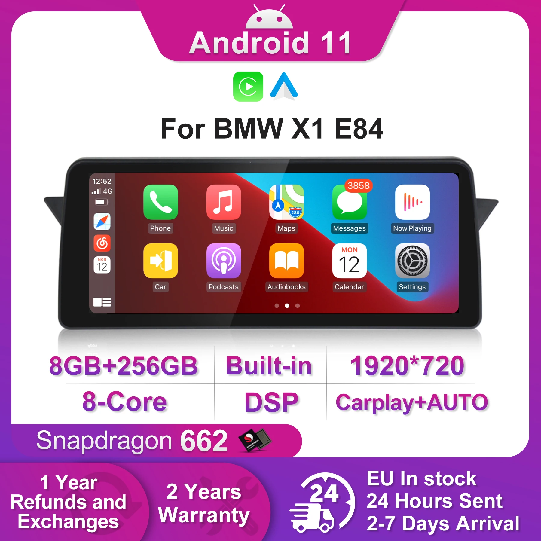 

Android 11 8+256G Carplay Auto Car Radio For BMW X1 E84 2009-2015 Stereo Multimedia Player GPS Navigation WIFI 4G LTE BT RDS DSP