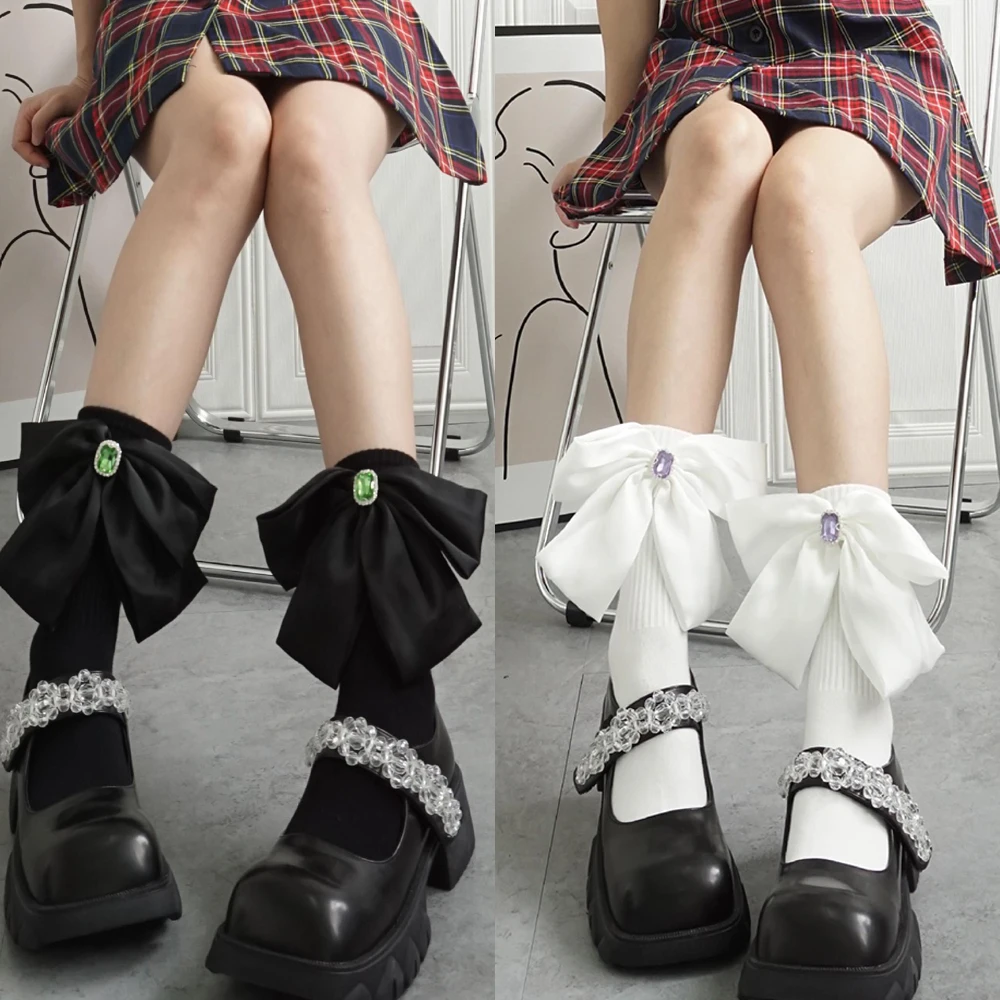 

2 шт., Детские хлопковые носки с большим бантом, до колена