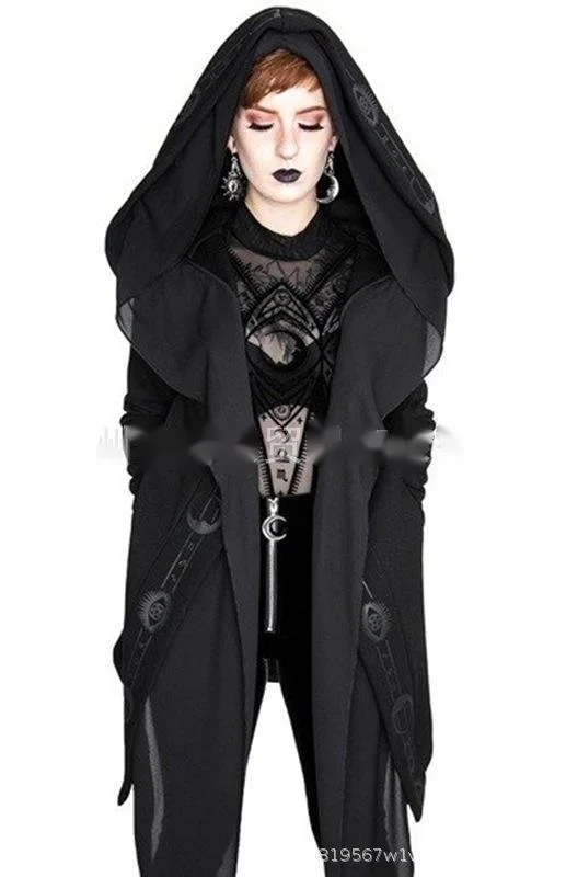 

New Fashion Women Goth Retro Irregular Hoodie Long Sleeve Solid Color Hooded Collar Loose Gothic Style Ladies Hoodie For Autumn