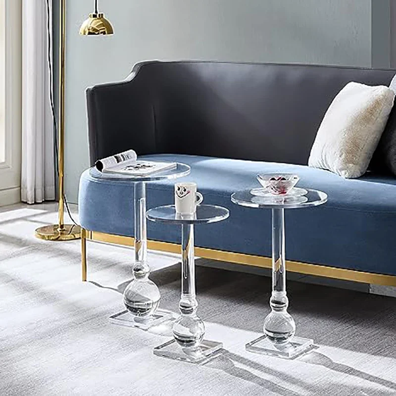 Акриловый приставной столик прозрачный маленький круглый торцевой для гостиной