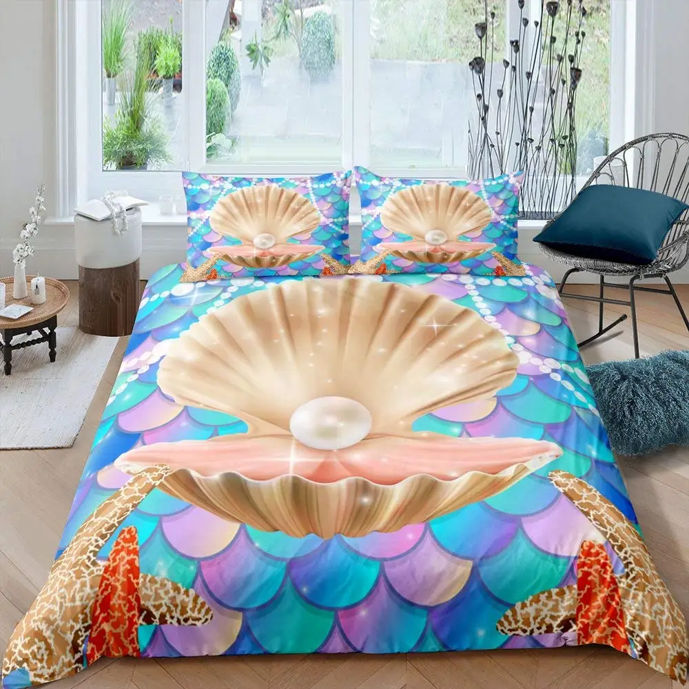 

Комплект постельного белья с рисунком морских звезд, морских ракушек