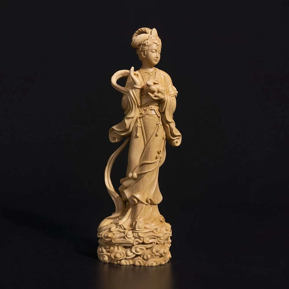 18cm Chang'e Wood Statue Beauty Story Character Mythological Figures Chinese Mythology Goddess of Moon Boxwood Sculpture