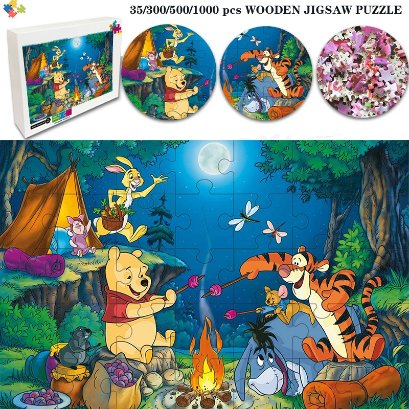

Winnie The Pooh Wooden Jigsaw 35/300/500/1000 Pieces Jigsaw Puzzles for Adults Children Disney Anime Educational Toys for Kids