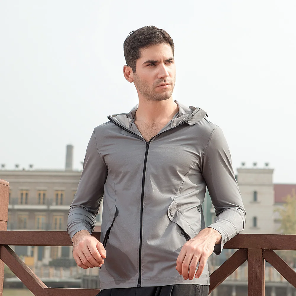 

Летняя мужская толстовка с капюшоном, Солнцезащитная одежда с защитой от УФ лучей, быстросохнущие дышащие спортивные куртки с карманами дл...