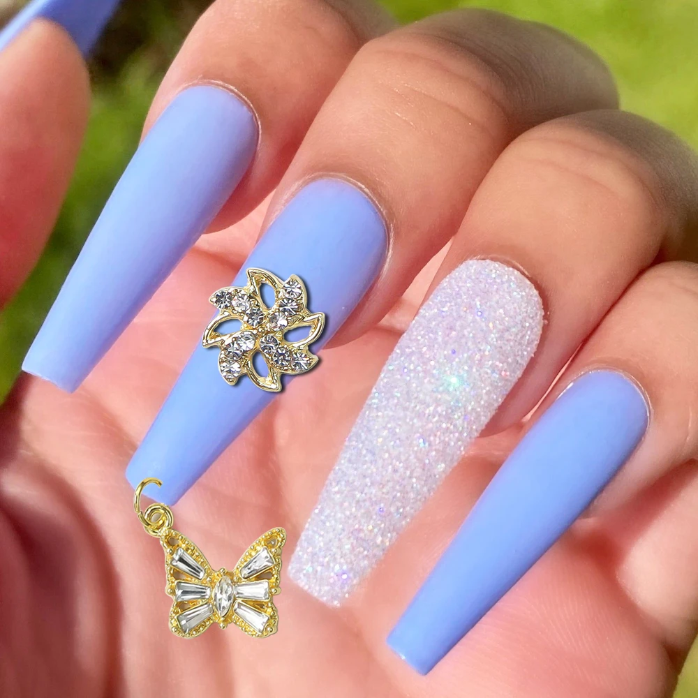

10pcs Rotating Windmill Nail Art Jewelry Shiny Zircon Alloy Double-layer 3D Nail Charms Stress Relief Dangle Butterfly Decor