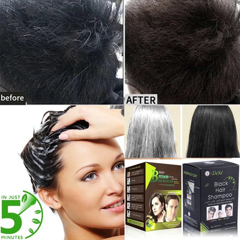 

25mlX10pcs Economic Set Dexe Black Hair Shampoo Only 5 Minutes Hair Color Hair Dye Permanent hair dye Hair care