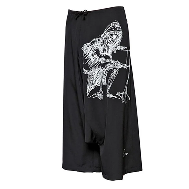 Yamamoto Yohji Hand Painted Guitar Musician Printing Dark Wind And Women Fallow Pants Culottes For Men Wome