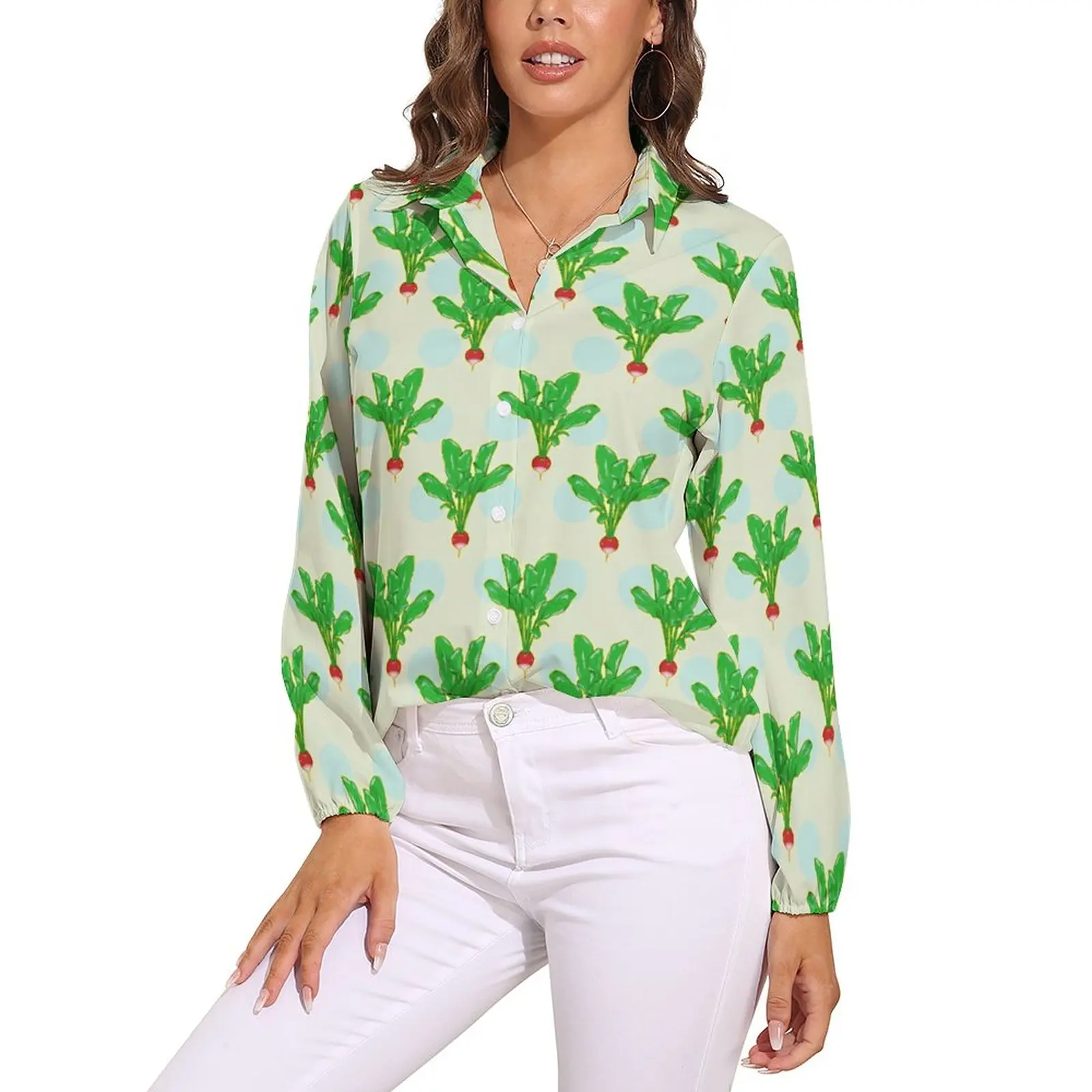 

Свободная блузка с рисунком вектора, повседневные блузки большого размера с растительным принтом, женские милые рубашки с длинным рукавом, ...