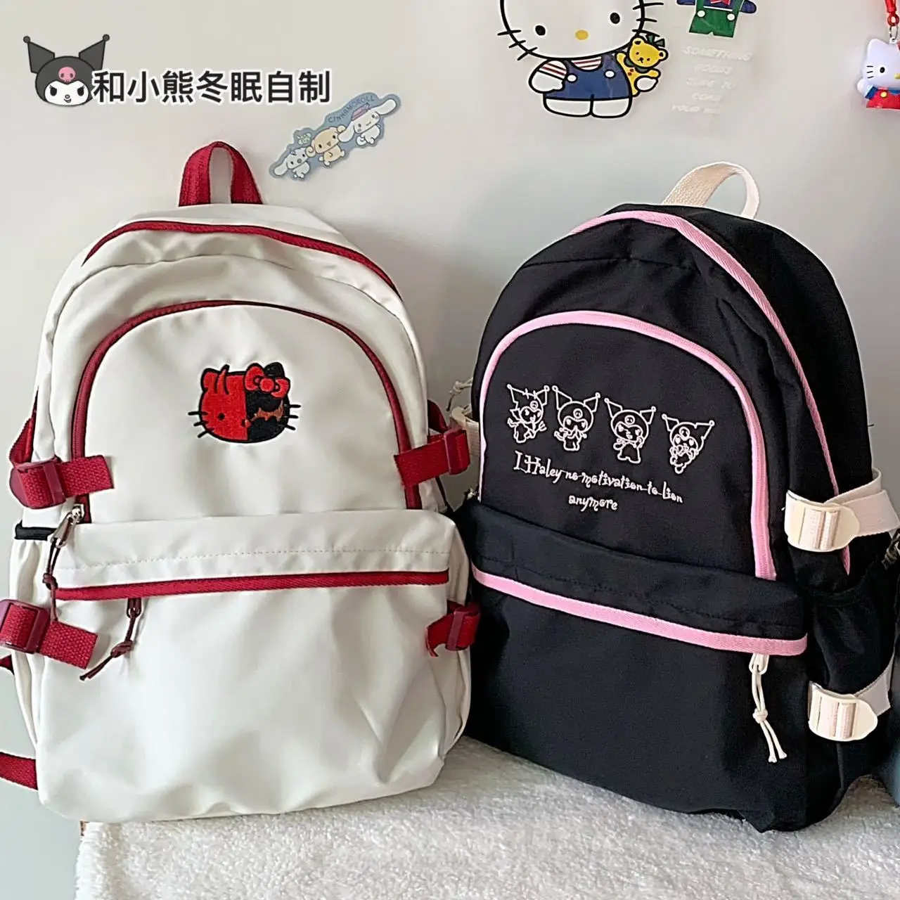 

Кавайная сумка через плечо Sanrio HelloKitty Kuromi Cinnamoroll, мультяшная Милая вместительная японская женская сумка для колледжа