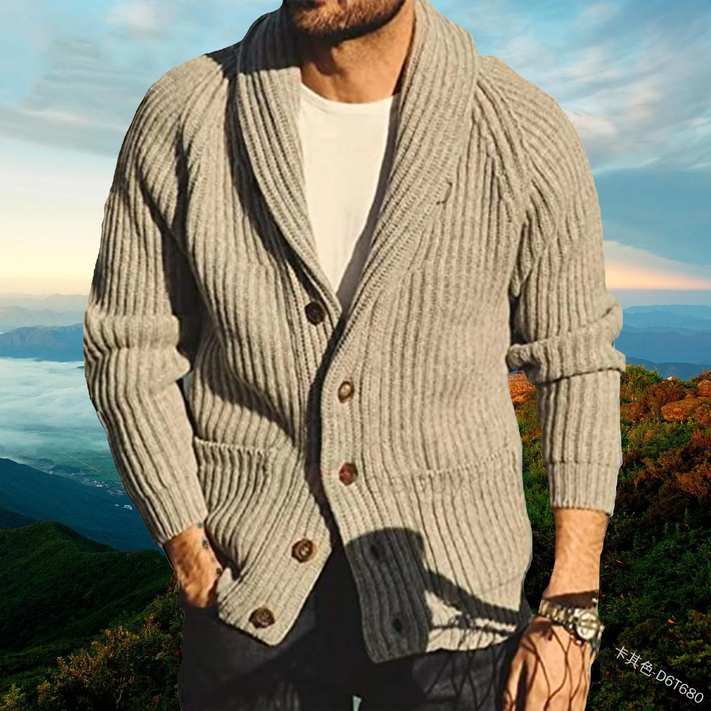 

Sweater Lon Sleeve Solid Color V Neck Men Cardian Sinle Breasted Button Winter Autumn Knitwear Pullover Jackets