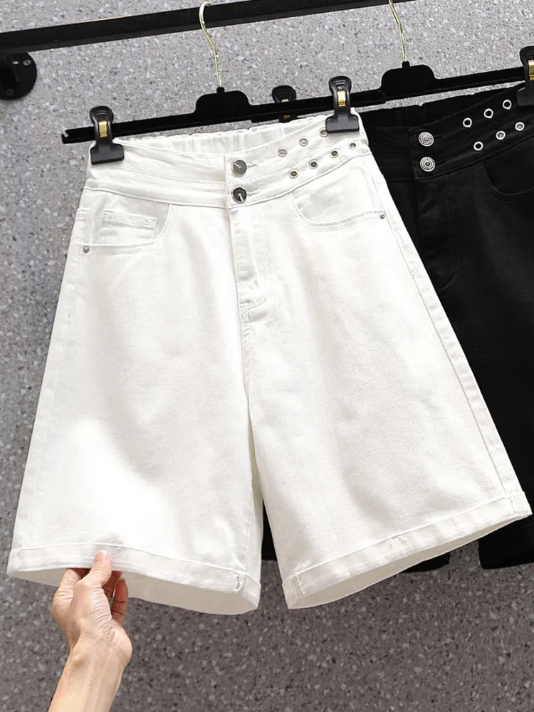 

Oversize Elastic Denim Wide Leg Shorts Women Summer A-line Straight Loose Large Short Jeans High Waist Casual Shorts XL-5XL