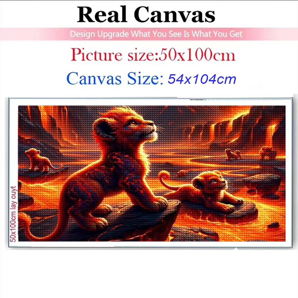 Мама лев с кубиком DIY 5D алмазная живопись Фэнтези вулканический пейзаж искусство