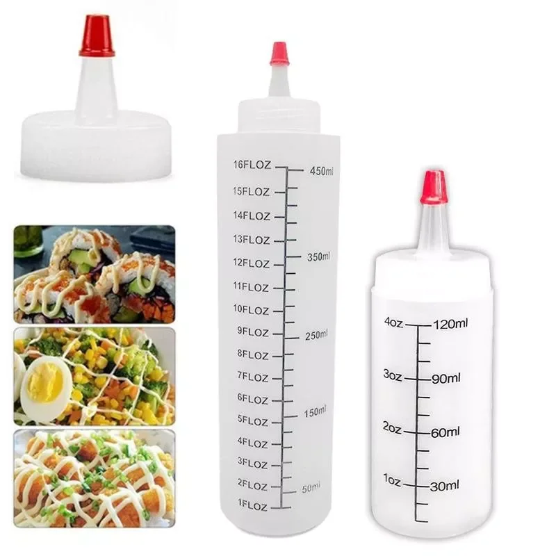 

2022New Squeeze Condiment Bottles With On Cap Lids Ketchup Mustard Hot Sauces Olive Oil Bottles Kitchen Accessories