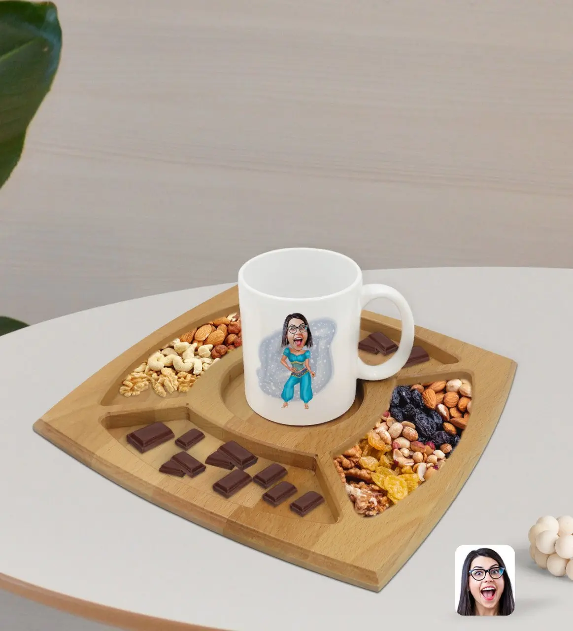 

Персонализированная белая кружка в восточном стиле карикатуру и натуральная Массив дерева, 4 отделения