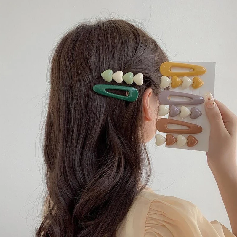 

2Pcs Cute Heart Shape Hair Clip For Girl Exquisite Acrylic Hairpins Quality Sweet Duckbill Clip Handmade Korean Hair Accessories