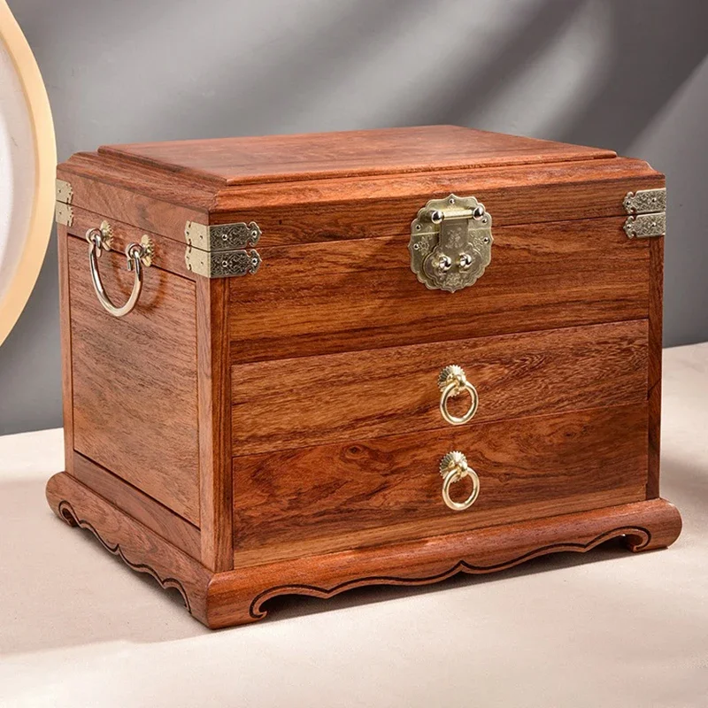 Шкатулка для драгоценностей из цельного дерева ретро-коробки хранения держатель