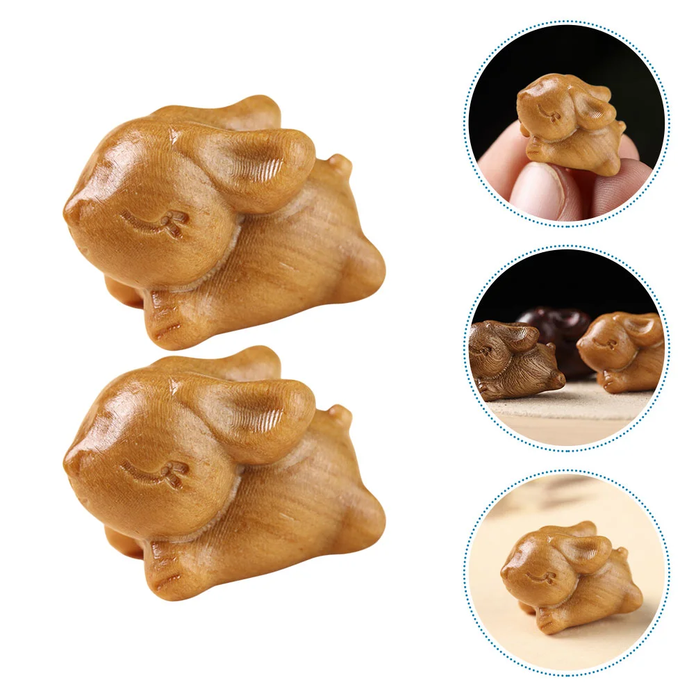 2 шт. китайские украшения мини кролик резьба по дереву винтажная деревянная